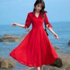 Tie-cuff Midi Chiffon Dress