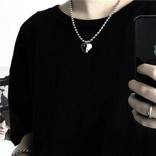 Heart Pendant Necklace Black & White Heart - Silver - One Size
