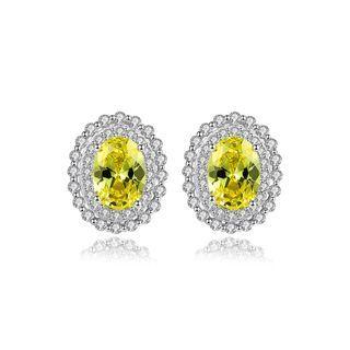 Sterling Silver Fashion And Elegant Geometric Oval Stud Earrings With Green Cubic Zirconia Silver - One Size