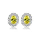 Sterling Silver Fashion And Elegant Geometric Oval Stud Earrings With Green Cubic Zirconia Silver - One Size