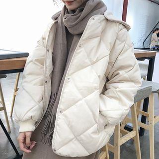 Detachable Hood Padded Coat Off-white - One Size