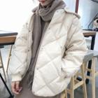 Detachable Hood Padded Coat Off-white - One Size