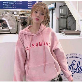 Long-sleeve Letter Embroidered Hoodie Pink - One Size