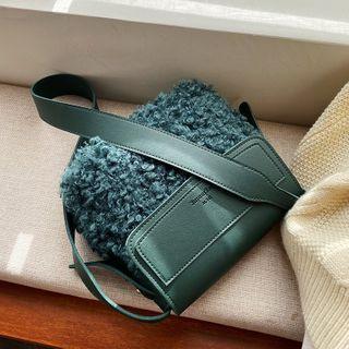Fluffy Panel Flap Crossbody Bag