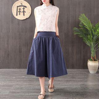 Cotton Linen High-waist Shift Wide-leg Pants