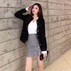 Mock Two-piece Buttoned Jacket Black - One Size
