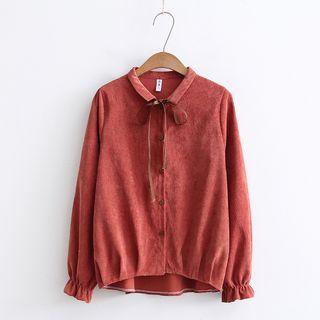 Long-sleeve Bow-accent Ruffled Shirt