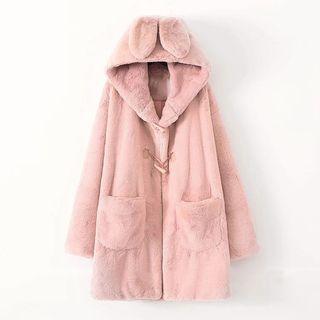 Hooded Faux Fur Toggle Coat