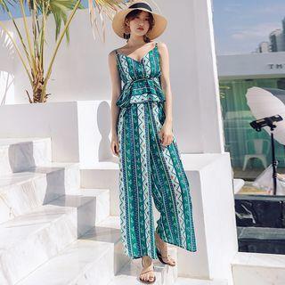Printed Spaghetti Strap Wide-leg Jumpsuit