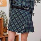 Letter Embroidered Plaid Wrap Skirt