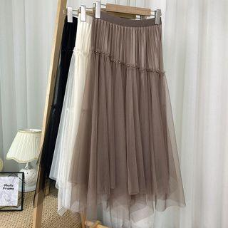 Reversible Beaded Mesh Midi A-line Skirt