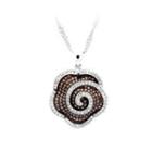 925 Sterling Silver Flower Pendant With Brown And White Cubic Zircon And Necklace