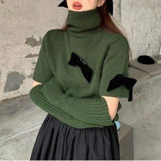 Detachable Sleeve Guards High-neck Knit Top