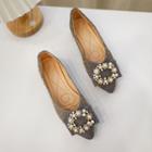 Faux Pearl Buckled Bow Flats