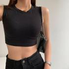 Cropped Plain Tank Top Black - L