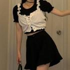 Balloon-sleeve Blouse / Ruffled Lace-up Camisole Top / A-line Skirt