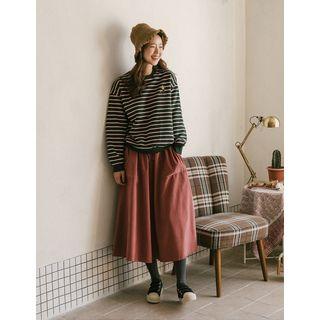 Drawstring-waist Corduroy Long Skirt