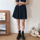 Accordion-pleat Mini Denim Skirt