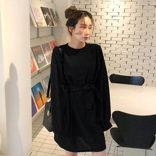 Balloon-sleeve Pullover Dress With Sash