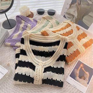 Short-sleeve Striped Light Cardigan