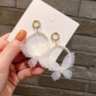 Faux Pearl Butterfly Hoop Dangle Earring 1 Pair - As Shown In Figure - One Size