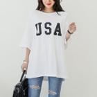 Elbow-sleeve Usa Lettering T-shirt