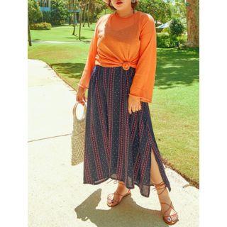 Plus Size Roundneck Colored Sheer Knit Top