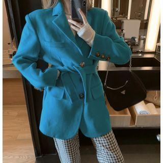 Plain Single-breasted Blazer / Plaid Straight Leg Pants