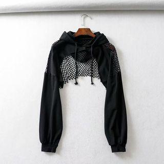 Mesh Panel Hooded Cropped Top
