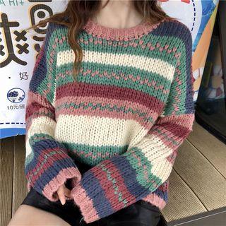 Striped Cable Knit Sweater As Shown In Figure - One Size