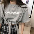 Elbow-sleeve Lettering Tied Cropped T-shirt
