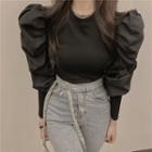 Puff-sleeve Round Neck Knit Top