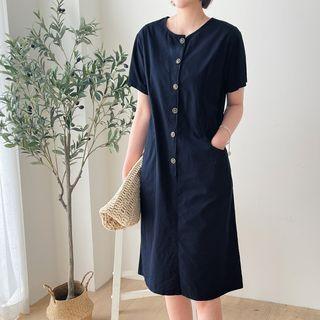 Round-neck Pocket-detail Shirtdress