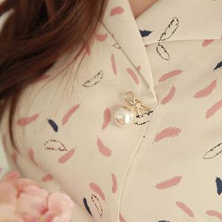 Mock Two-piece V-neck Leaf Pattern Flare Dress