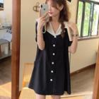 Short-sleeve Collared Dress Black - One Size