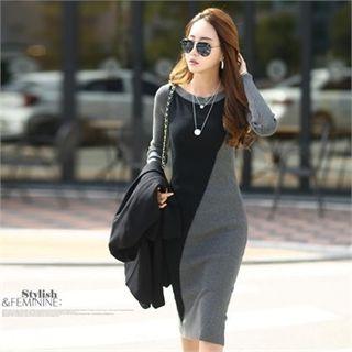 Color-block Knit Dress Dark Gray - One Size