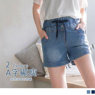 Drawcord Fold-up Denim Shorts