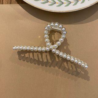 Faux Pearl Hair Clamp 1 Piece - White & Gold - One Size