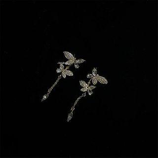 Rhinestone Butterfly Dangle Earring 1 Pair - Gold & Silver - One Size