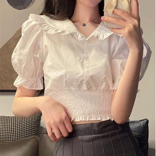Peter Pan Collar Puff-sleeve Cropped Top