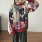 Color Block Cartoon Jacquard Sweater