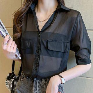 Elbow-sleeve Sheer Chiffon Shirt