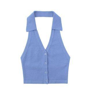 Polo-neck Halter-neck Knit Top