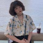 Short-sleeve Tie Dye Shirt Gray & Yellow Print - White - One Size