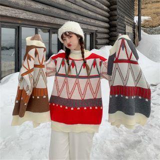 Vintage Long-sleeve Argyle Sweater
