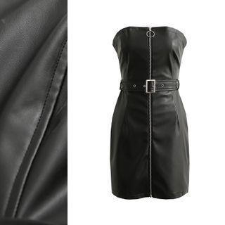 Faux Leather Bandeau Sheath Dress