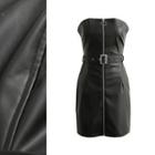 Faux Leather Bandeau Sheath Dress