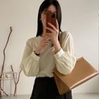 Round-neck Shirred-trim Top Lemon Yellow - One Size