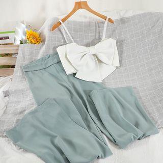Set: Cropped Bow Camisole Top + Wide Leg Pants
