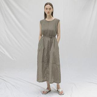 Sleeveless Tie-waist Maxi Crinkled Dress